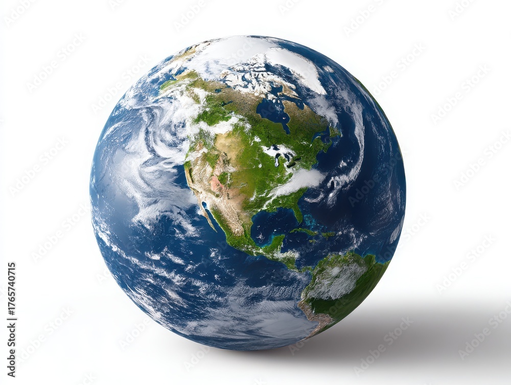 Fototapeta premium Realistic earth globe showing continents and oceans isolated on white background