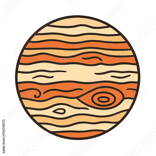 Stylized giant planet Jupiter showing atmospheric bands and the Great Red Spot