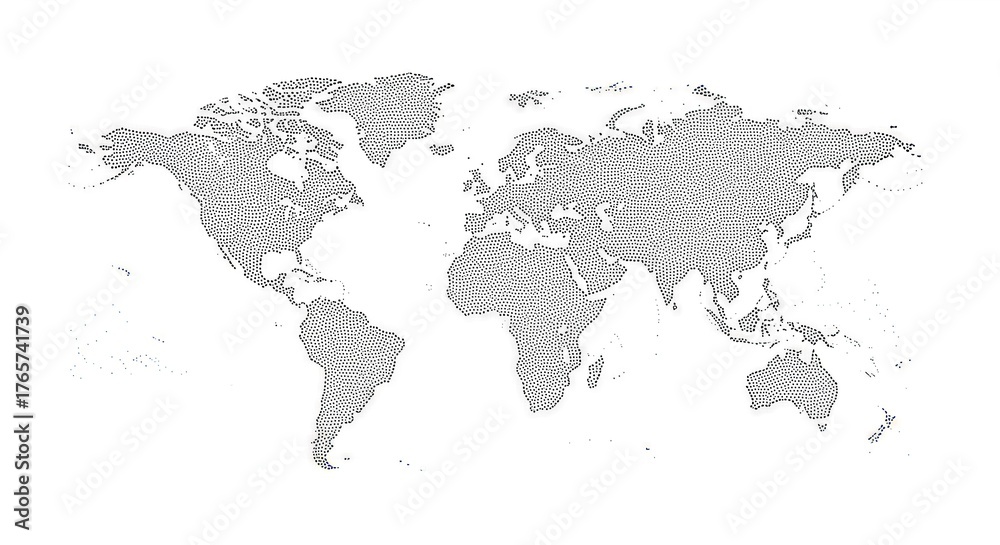 Naklejka premium Dotted world map design showing global interconnectedness and geographic data representation