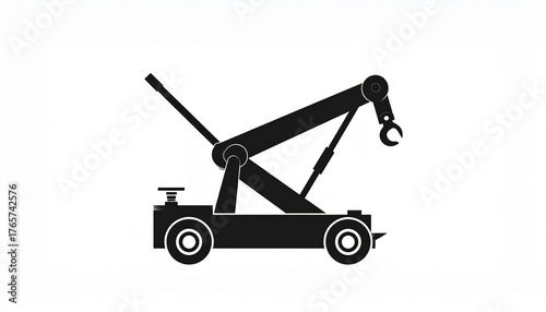 Tow Truck Silhouette Simple Black and White Crane Illustration