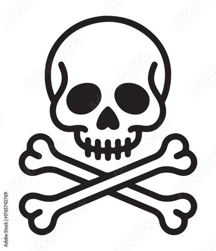 Skull and crossbones vector icon simple flat line art isolated on a white background for warning signs and symbols