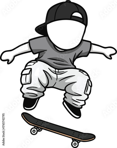 Cartoon skater kid doing a trick, a fun and cool illustration