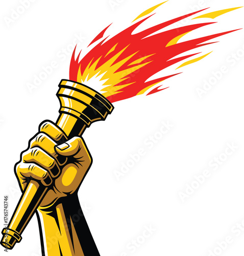 Illustration of a hand holding a flaming torch