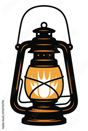 Vintage kerosene lamp illustration classic camping lantern with flame vector graphic element isolated on white background