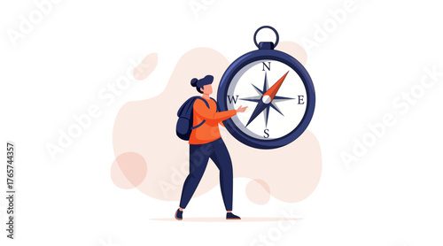 Traveler Holding Compass Direction Guidance Exploration Vector Art