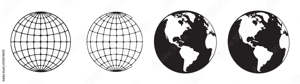 Obraz premium Earth globe icons in various stages of detail simple flat vector design for geography and global concepts isolated on white background