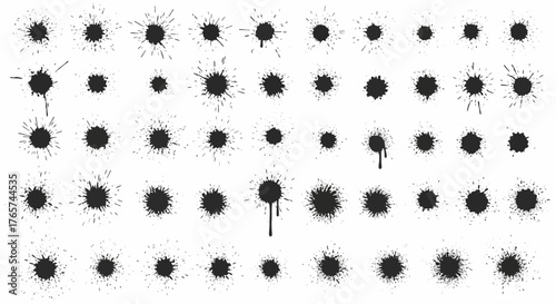 Collection of Black Paint Splatters Inkblots, Drips, and Grunge Elements