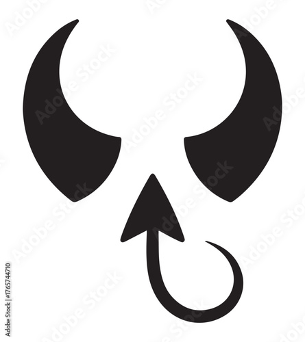 Devil horns and tail simple vector illustration in black and white isolated on a white background