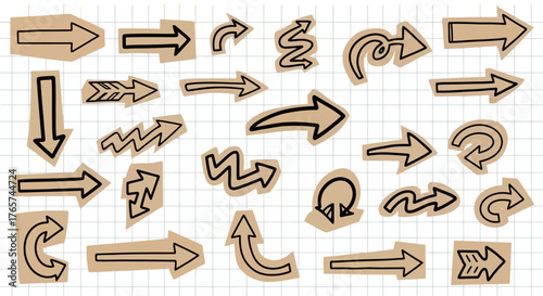 Collection of Hand Drawn Arrows on Grid Paper