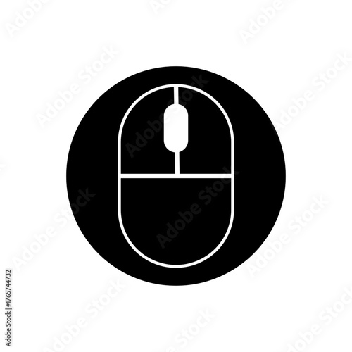Computer Mouse Icon in Black Circle. ( original illustration, not AI generated ).