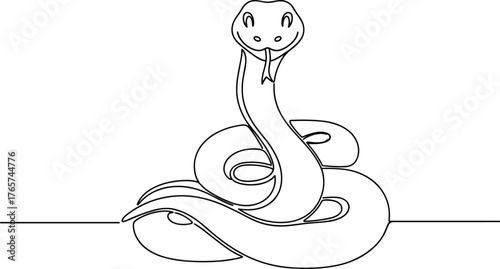 Minimalist coiled snake line art illustration with raised head, abstract reptile drawing for wildlife, tattoo, and educational design