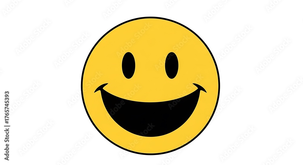 Fototapeta premium Bright Yellow Smiley Face Icon with Happy Expression on White Background