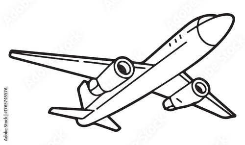 Airplane outline illustration simple vector drawing of a jet plane isolated on white background for coloring books and design elements