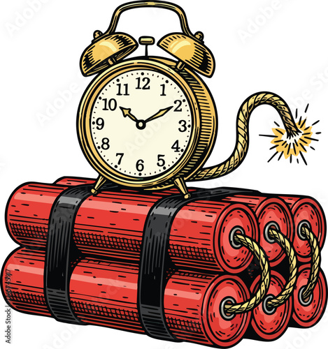 Time bomb with alarm clock, vector illustration, dynamite