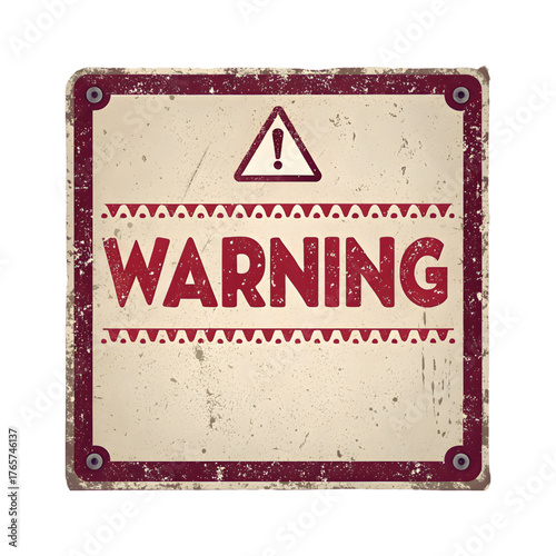 Vintage Warning Sign Vector Icon: Red Triangle Alert Badge for Safety Designs