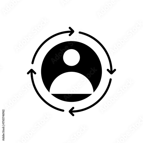 Circular Process of Human: Illustrating the concept of a cyclical process focused on an individual, represented by a simple, minimalist icon with arrows encircling a person. 