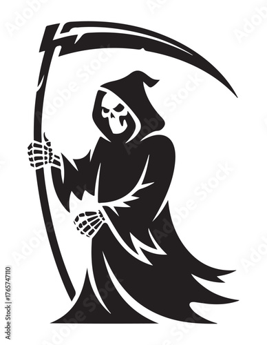 Grim reaper vector illustration a spooky death symbol with scythe perfect for Halloween designs and horror themes