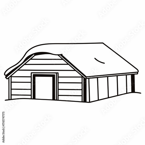 Simple continuous line drawing of a henhouse in winter  