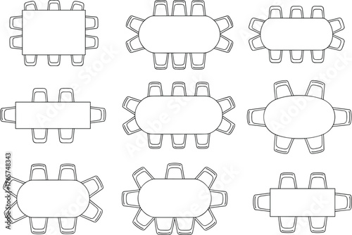 Table, chair, top, view, layout, seating, arrangement, furniture, dining, meeting, vector, sketch, outline, 