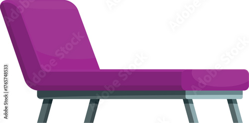 Comfortable chaise lounge with purple upholstery and metal legs, ideal for waiting rooms or relaxation areas
