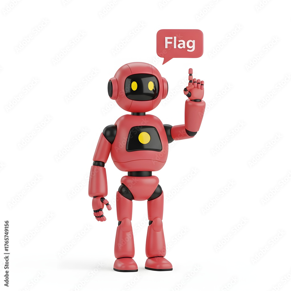 Fototapeta premium Red robot with hoo speech bubble isolated on white background
