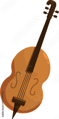 Brown elegant cello lying on a white background, classical music string instrument with f holes, bridge and tailpiece