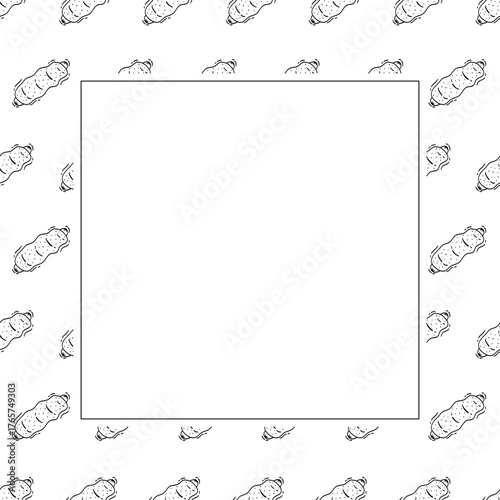 Hand Drawn Bread square frame. Doodle Bakery frame background