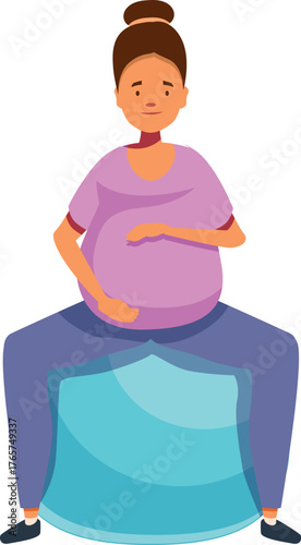 Pregnant woman practicing gymnastic on fitness ball, maintaining an active and healthy lifestyle during pregnancy