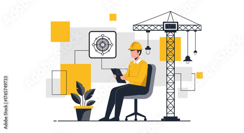 Architectural engineer oversees construction project with modern design aesthetics at site