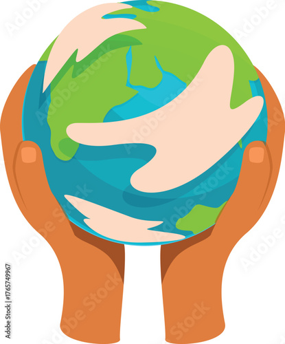 Two hands are holding and protecting planet earth, symbolizing environmental conservation and care