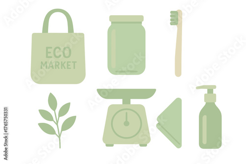Sustainable living and zero waste items collection for eco-friendly shopping