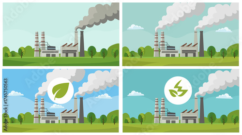 Environmental Pollution Factory Clean Energy Nature Protection Vector