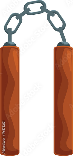 Nunchaku swinging, traditional japanese martial arts weapon, self defense tool