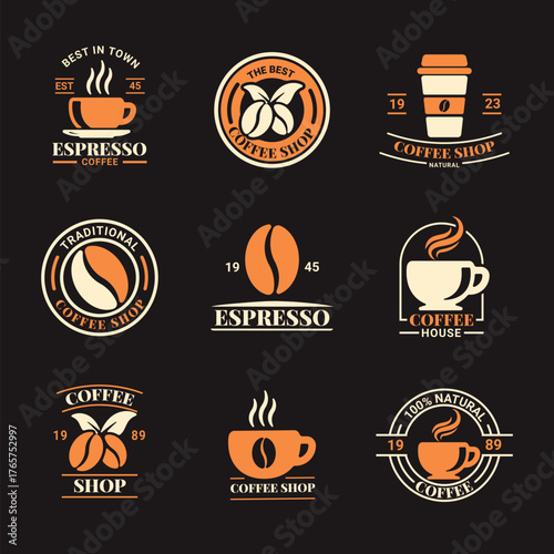 Coffee shop logos A collection of design elements