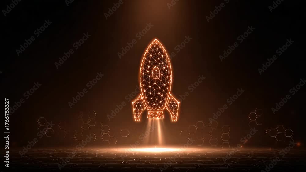 Abstract digital animated rocket futuristic visualization of space exploration launching