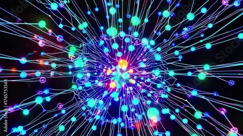 Abstract Glowing Neural Network Orb with Blue Green Connections