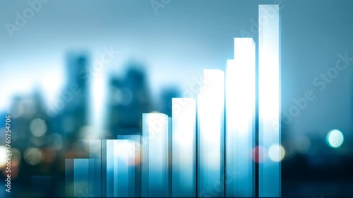 Abstract rising bar graph over blurred cityscape background business concept