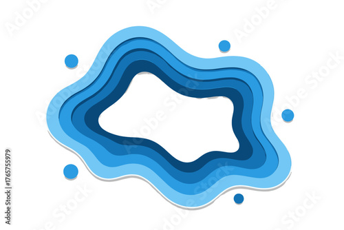 Wavy layered blue paper cut background with depth effect and central white copy space