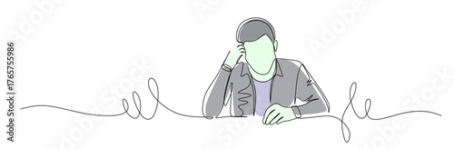 Continuous line art of a man pensive alone feeling stressed and depressed. Vector illustration with attractive colors.