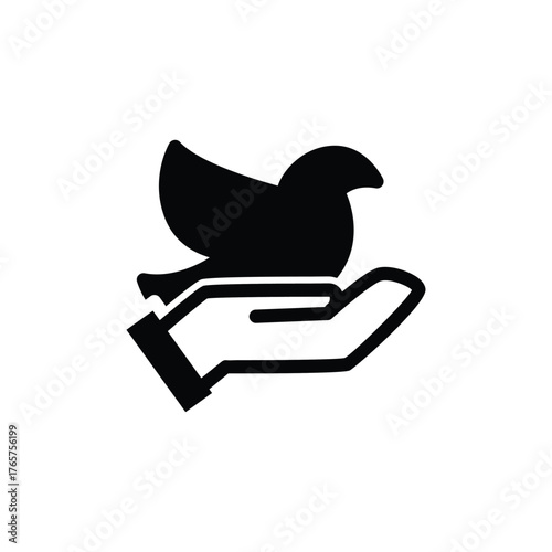 bird on hand symbol of rehabilitatation solid icon vector design good for web or mobile app
