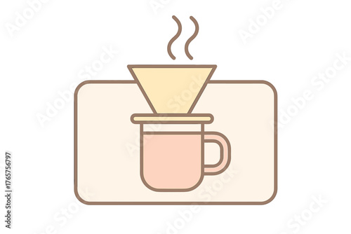 Minimalist icon showing hot pour-over coffee being brewed into a mug with steam rising