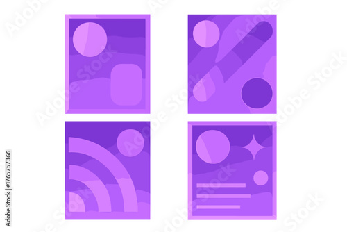 Abstract geometric shapes set with purple gradient backgrounds for modern design