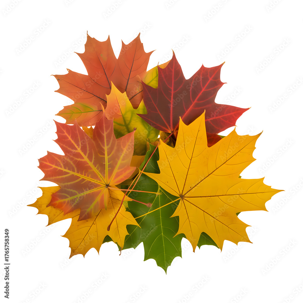 Fototapeta premium Bright Red Yellow and Green Maple Leaves Symbolizing Fall Season