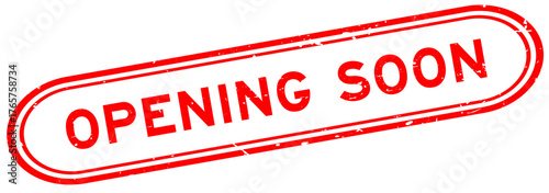 Grunge red opening soon word rubber seal stamp on white background