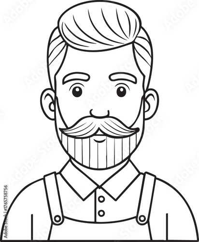 Barber with mustache and apron illustration for professional grooming and creative salon theme