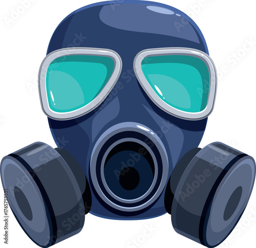 Gas mask with respirator and filters providing protection against hazardous materials, viruses, and toxic fumes