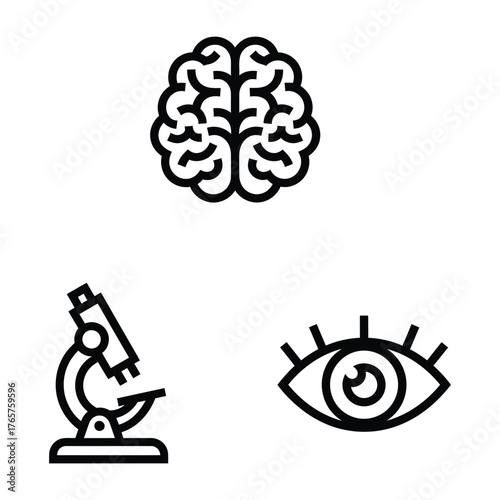 Specialized Medical Icon Set Brain Microscope Eye Outline