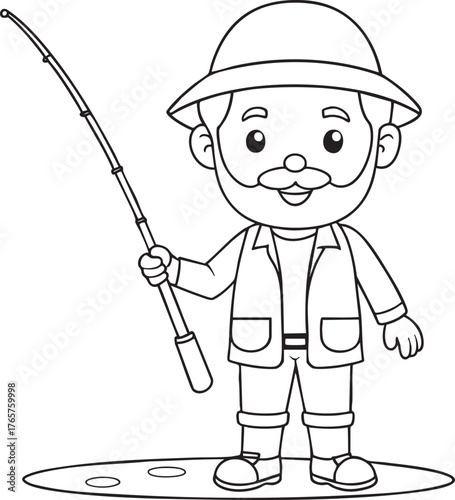 Cartoon fisherman line art perfect for children coloring pages and fun educational projects