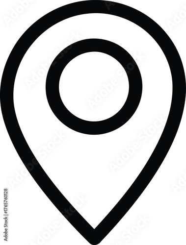 Location pin icon for maps and travel destinations in black line