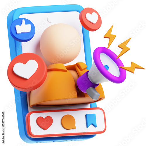 3D Influencer Icon Representing Social Media Promotion and Engagement